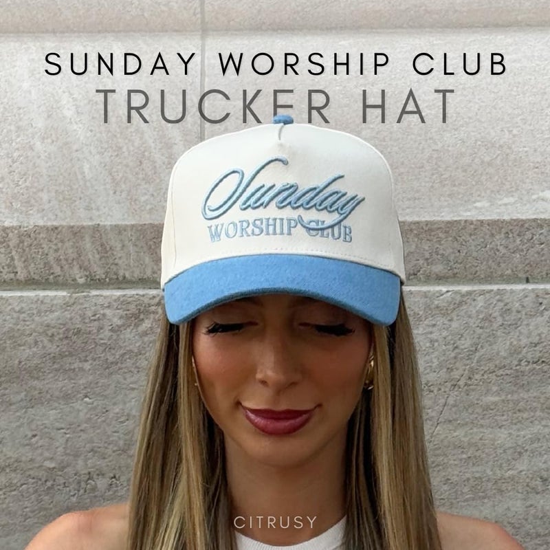 CITRUSY Vintage Faith & Forever Trucker Hat | Men & Women | Christian Cross God YHWH I Love Jesus Hats | Bride Bachelorette Engagement Wedding Cowboy Hat | Cotton | Snapback (Sunday Worship Club | Denim) - Image 4