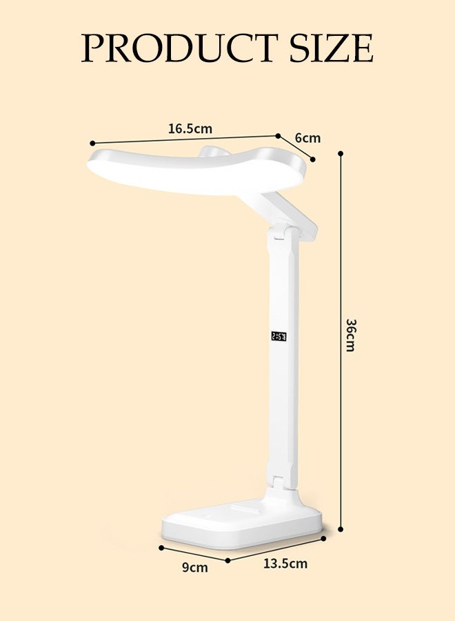 DUNISO Rechargeable Desk Lamp with Touch switch,Foldable Bedside Lamp ,with Phone Holder and Pen Organizer,3 Color Modes Dimmable,Led Time Display,for Office and Home - Image 2