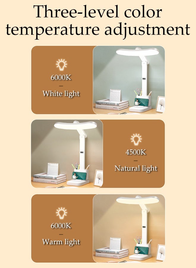 DUNISO Rechargeable Desk Lamp with Touch switch,Foldable Bedside Lamp ,with Phone Holder and Pen Organizer,3 Color Modes Dimmable,Led Time Display,for Office and Home - Image 3