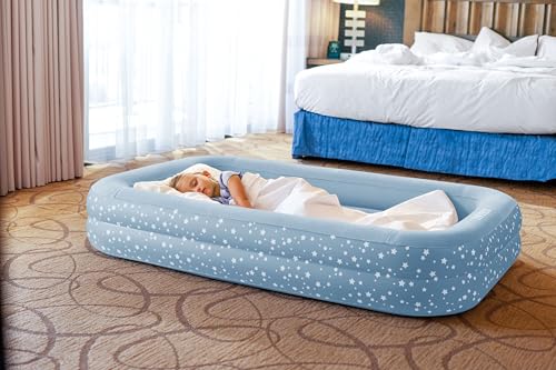 Intex 66810FL Inflatable Kidz Travel Bed Set, Includes Hand Pump and Carry Bag, Removable Mattress, Quick Inflation, Indoor Use, 42in x 66in x 10in, Blue with Star Print Frame - Image 2