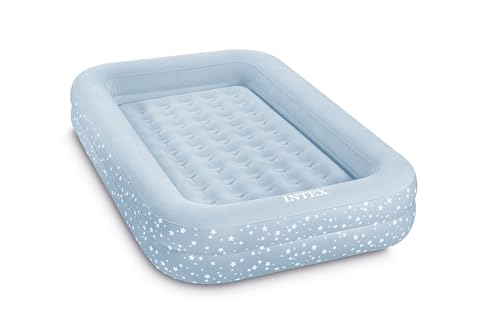 Intex 66810FL Inflatable Kidz Travel Bed Set, Includes Hand Pump and Carry Bag, Removable Mattress, Quick Inflation, Indoor Use, 42in x 66in x 10in, Blue with Star Print Frame - Image 1