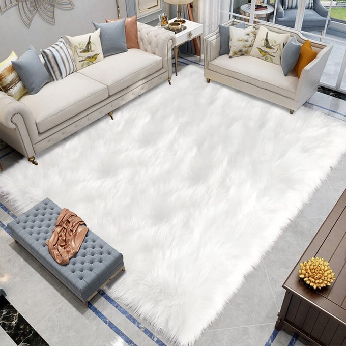 LARGE AREA RUGS 67X10 BIG WHITE FAUX SHEEPSKIN FUR RUG FOR LIVING ROOM WASHABLE FLUFFY RUG FOR BEDROOM HIGH PILE PLUSH SHAGGY RUGS HOME DCOR RECTANGLE