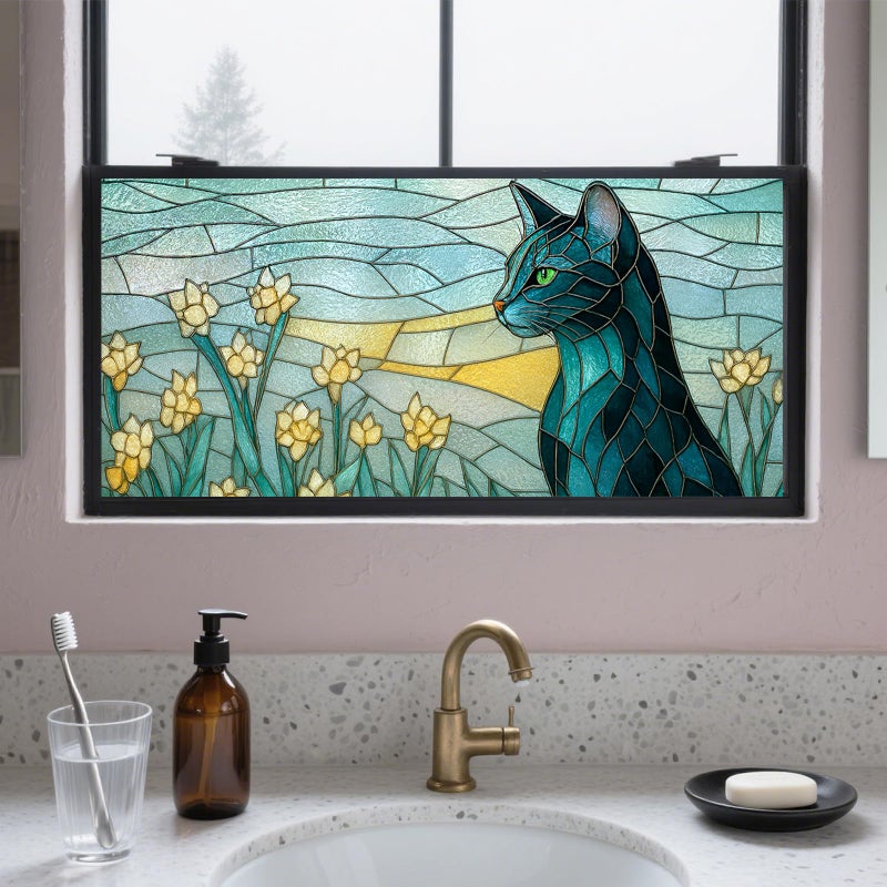 IVN Privacy Window Film Geometric Stained Glass Decorative Window Cling Static Cling Glass Sticker for Bathroom Entryway Kitchen Door Panel 39.3Ã—17.7 Inch - Image 1
