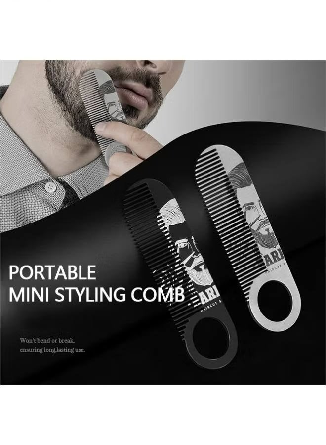 مشط تصفيف لحية للرجال، قطعتان - مشط لحية محمول للرجال - مشط لحية من الفولاذ المقاوم للصدأ - للحية والشارب والشعر - للسفر والاستخدام اليومي - أسود/فضي - Image 3