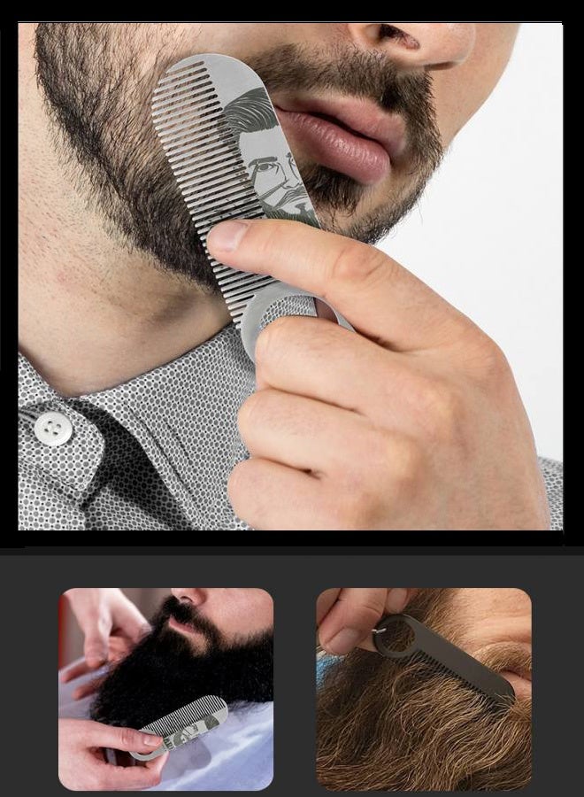 مشط تصفيف لحية للرجال، قطعتان - مشط لحية محمول للرجال - مشط لحية من الفولاذ المقاوم للصدأ - للحية والشارب والشعر - للسفر والاستخدام اليومي - أسود/فضي - Image 5