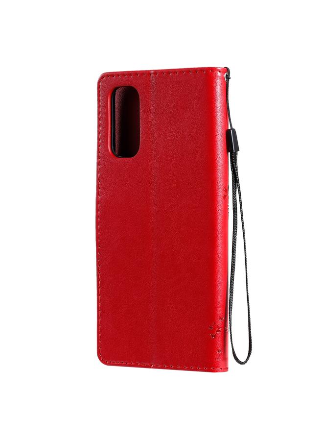 اس-توب جراب لهاتف OPPO Reno4، جراب من جلد البولي يوريثان قلاب أفقي بنقشة شجرة وقط، مع حامل وفتحات للبطاقات ومحفظة وحبل تعليق - Image 3