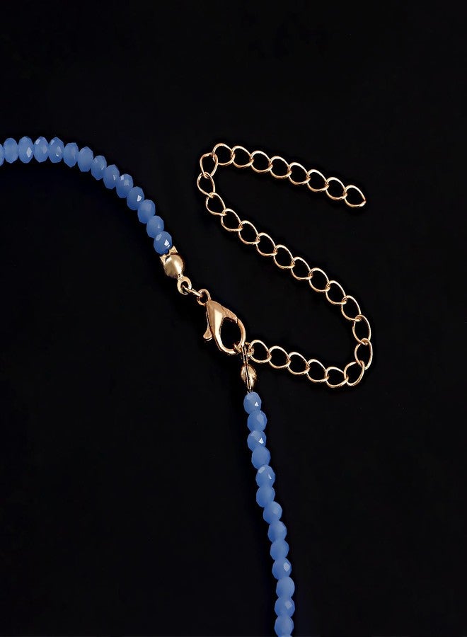 WLL Boho Beaded Choker Necklace Gold-Tone Bow Ribbon Chain Necklace Vintage Crystal Bowknot Necklace Wedding Jewelry for Women(blue) - Image 5