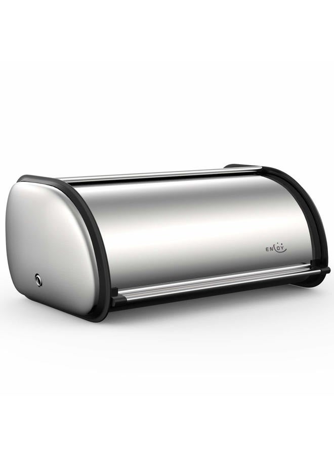 ENLOY صندوق خبز لمطبخ الطاولة، صندوق خبز من الفولاذ المقاوم للصدأ بغطاء علوي، حافظة خبز فضية مع غطاء، سعة كبيرة لحفظ الخبز، 17" × 11" × 7" - Image 1