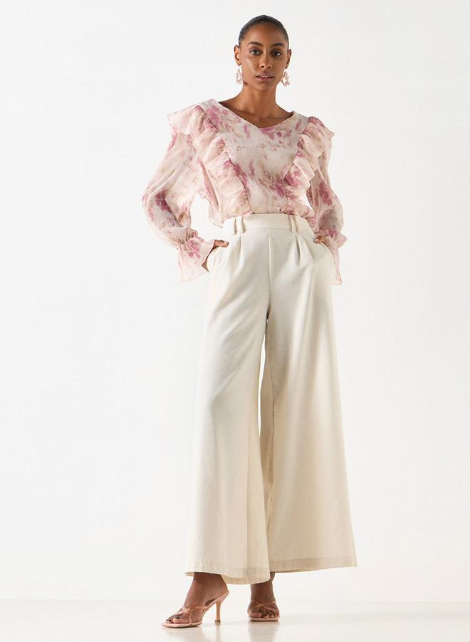 تواكستريمز بلوزة بطبعات شاملة بياقة على شكل  وتفاصيل كشكشة - Image 2