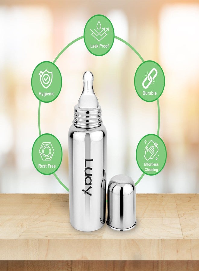 LUAY Baby Steel Feeding Bottle 250ml | Baby Milk Bottle with Advanced Anti Colic Valve, BPA Free, Soft Silicone Teat, Wide Neck for Babies/Infants/Newborns (Pack of 2) - Image 4