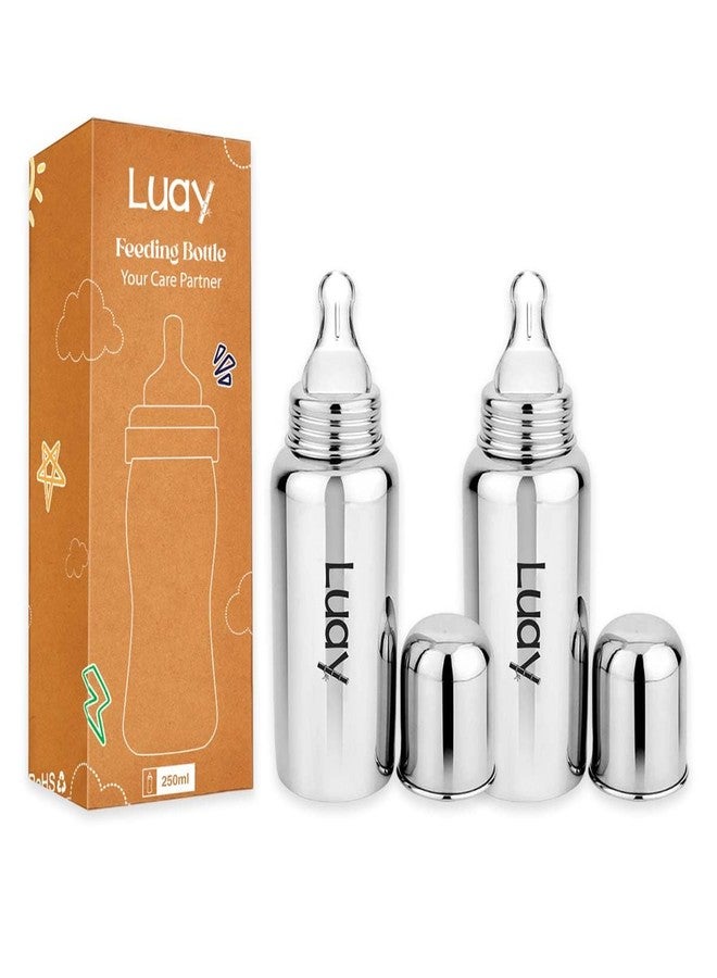 LUAY Baby Steel Feeding Bottle 250ml | Baby Milk Bottle with Advanced Anti Colic Valve, BPA Free, Soft Silicone Teat, Wide Neck for Babies/Infants/Newborns (Pack of 2) - Image 1