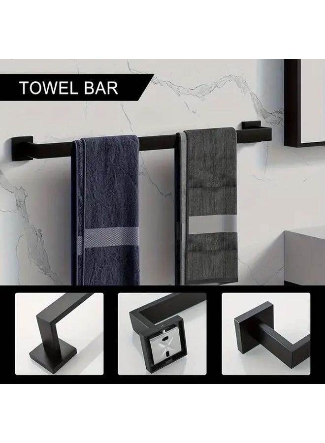 Athens Black Square SUS304 Stainless Steel Towel Bar Thickened Rust Proof Durable Punch Installation Easy To Use For Home Hotel Towel Storage And Towel Rack - Image 4