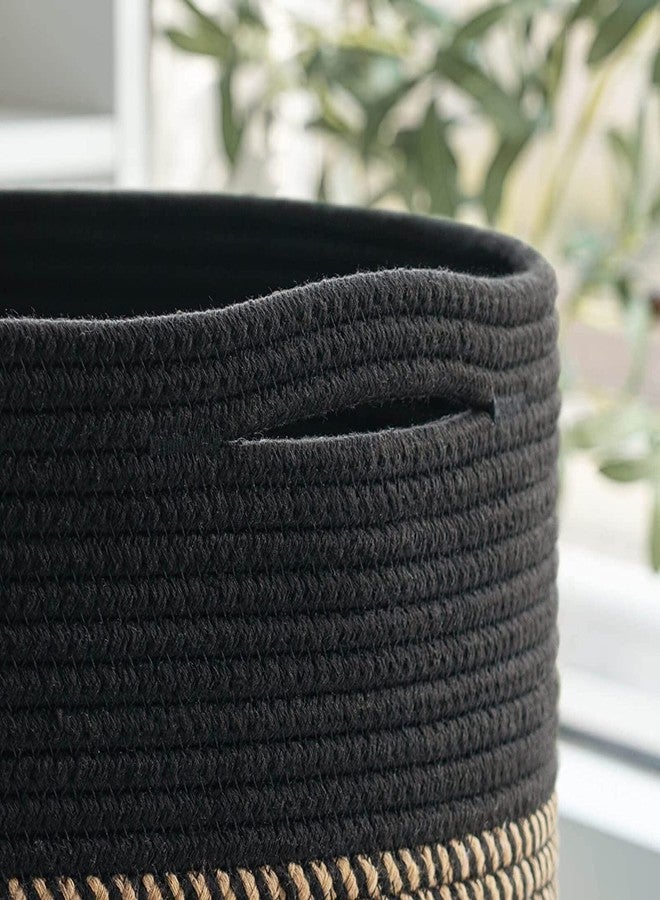 Leazzote Jute Cotton Rope Round Laundry Hamper, Modern Storage Basket for Baby Clothes, Toys, Towels Bedroom Organization (U/BLACK, 12x12x12 INCH) - Image 4