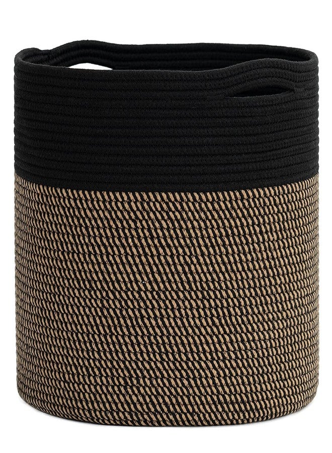 Leazzote Jute Cotton Rope Round Laundry Hamper, Modern Storage Basket for Baby Clothes, Toys, Towels Bedroom Organization (U/BLACK, 12x12x12 INCH) - Image 1