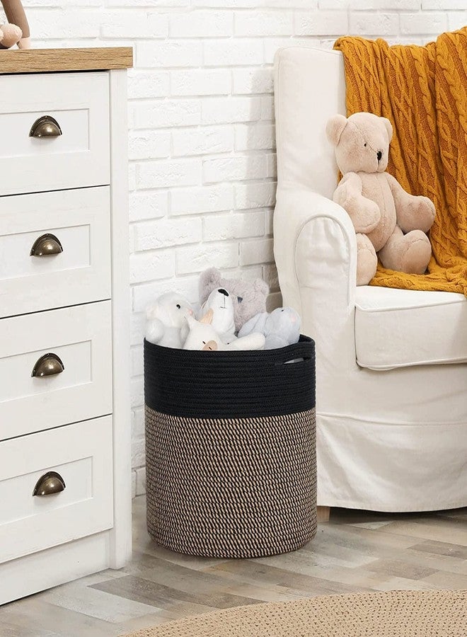 Leazzote Jute Cotton Rope Round Laundry Hamper, Modern Storage Basket for Baby Clothes, Toys, Towels Bedroom Organization (U/BLACK, 12x12x12 INCH) - Image 2