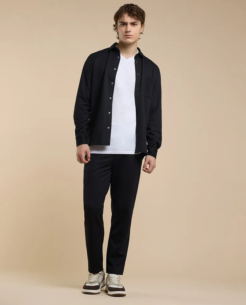 أر أند بي Solid T-Shirt with V-Neck and Short Sleeves