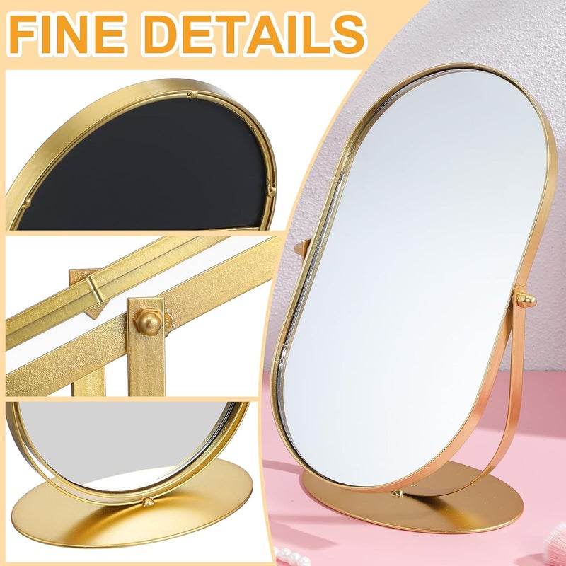 TIDTALEO Vintage Metal Oval Makeup Mirror for Desk Single-Sided Tabletop Vanity Mirror in Gold for Desktop Use - Image 2