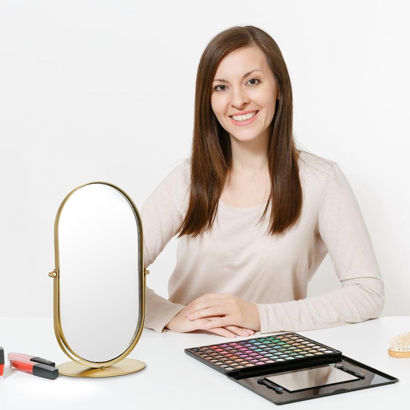 TIDTALEO Vintage Metal Oval Makeup Mirror for Desk Single-Sided Tabletop Vanity Mirror in Gold for Desktop Use - Image 3