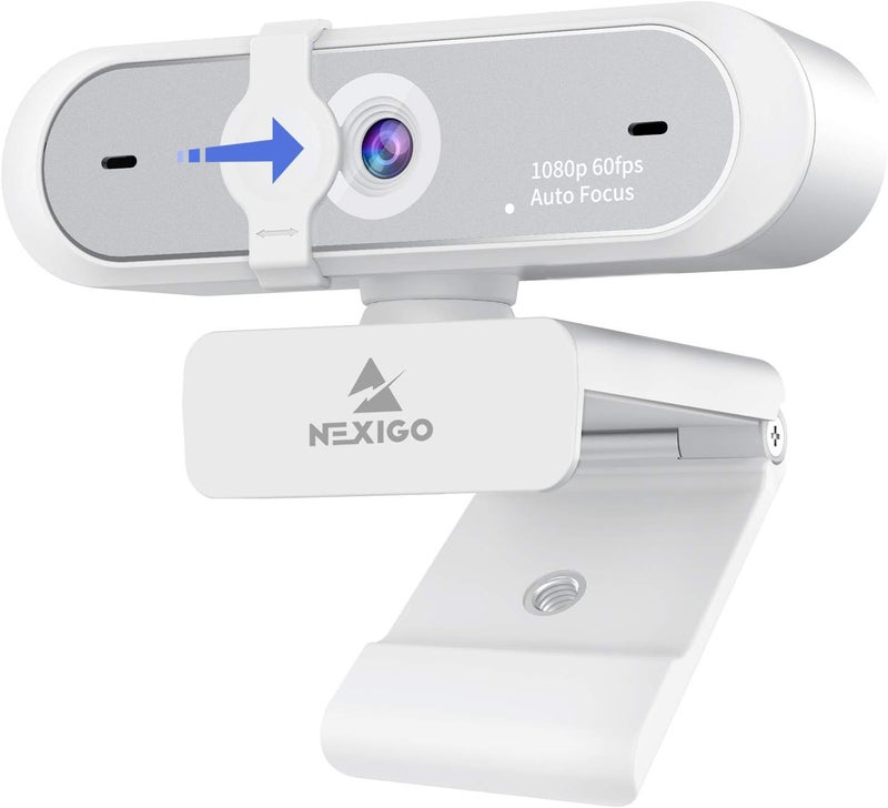 NEXIGO كاميرا ويب N660P 1080P 60FPS مع تحكم بالبرمجيات، ميكروفون مزدوج وغطاء، تركيز تلقائي، كاميرا ويب USB عالية الدقة للكمبيوتر، لـ OBS/Zoom/Skype/FaceTime/Teams/Twitch، أبيض - Image 1