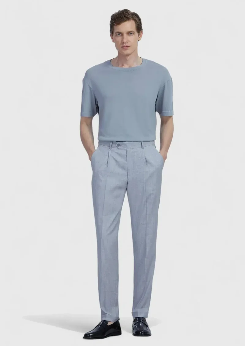 رامسي بنطال كاجوال رمادي فاتح اللون، بقصة ضيقة، مصنوع من الصوف الخالص 100%