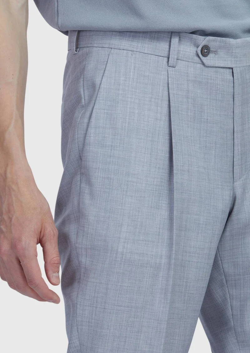 RAMSEY Light Grey Material Slim Fit Casual 100% Wool Trousers