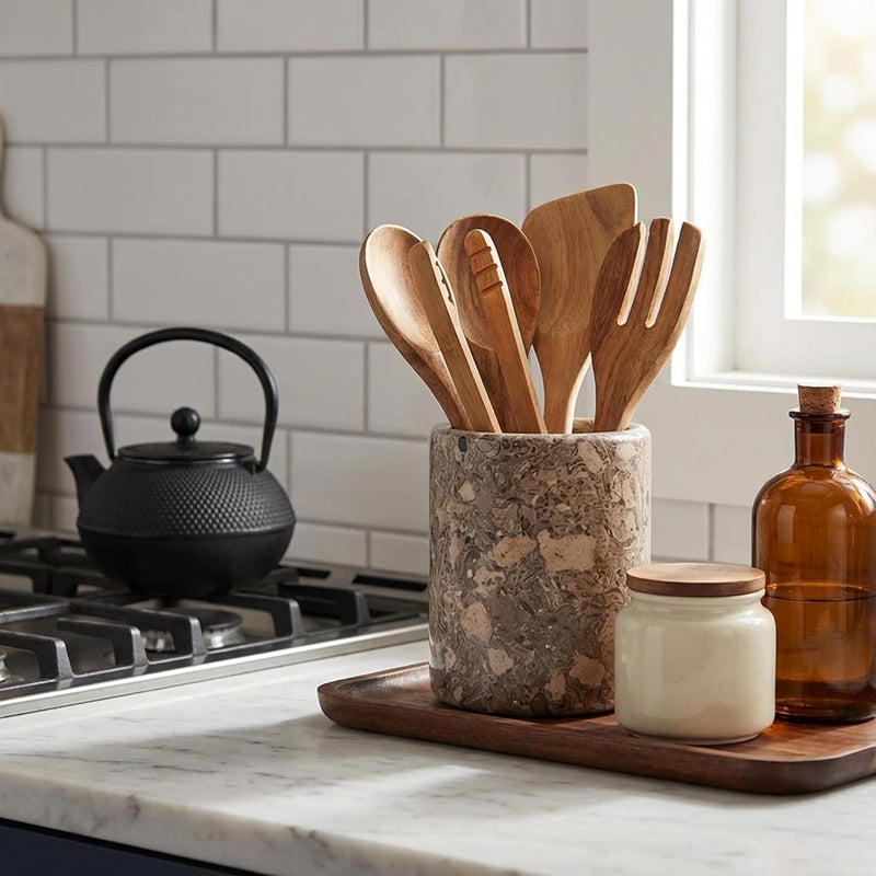 RADICALn Handmade Oceanic Marble Utensil Holder – 6.5 Inch Kitchen Counter Spatula & Spoon Jar, Durable Cooking Utensils Organizer, Stylish Kitchen Caddy & Essentials Holder - Image 4