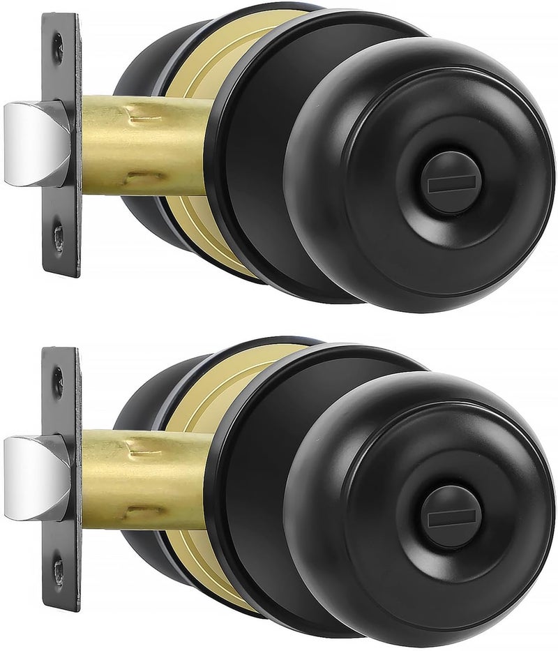 RAZCC Privacy Door Knobs, 2 Pack Matte Black Door Knobs with Lock, Bed and Bath Door Knob Interior Keyless Locksets, Round Door Handles Reversible for Left Right Handed Doors - Image 1