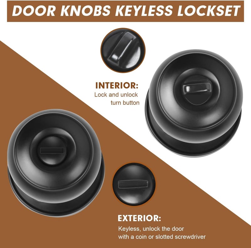 RAZCC Privacy Door Knobs, 2 Pack Matte Black Door Knobs with Lock, Bed and Bath Door Knob Interior Keyless Locksets, Round Door Handles Reversible for Left Right Handed Doors - Image 5