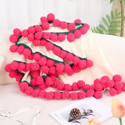 LOKOZ Rose Crochet Flowers Bouquet Blanket - Birthday Valentines for Girlfriend Wife, Galentines Mothers Day Birthday Gifts for Women Mom Her Friend Sister, Romantic for Wedding Home Decor 63 Inches - Image 5
