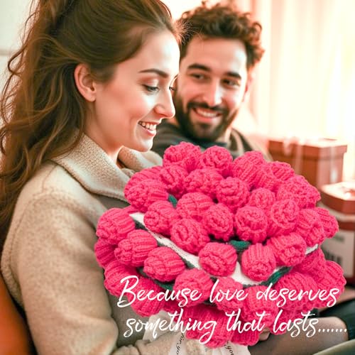 LOKOZ Rose Crochet Flowers Bouquet Blanket - Birthday Valentines for Girlfriend Wife, Galentines Mothers Day Birthday Gifts for Women Mom Her Friend Sister, Romantic for Wedding Home Decor 63 Inches - Image 3