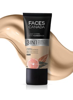 Faces Canada FACESCANADA All Day Hydra Matte Foundation 3 In 1 Foundation  Moisturizer Cream  Spf 30  24 Hr Aloe Hydration and Vitamin C 10Hr Long Wear Medium To High Buildable Coverage  Absolute Ivory 25Ml  - Image 1