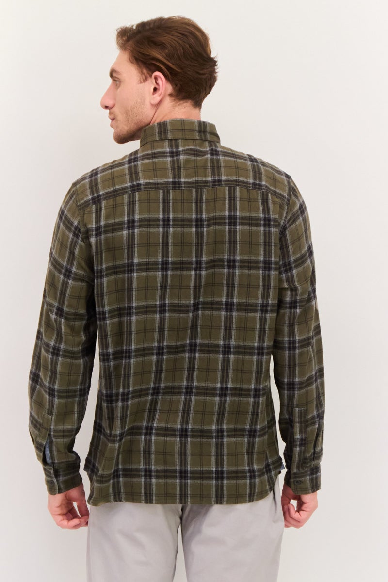 TRUE GRIT Men Regular Fit Plaid Long Sleeves Casual Shirt, Green - Image 3