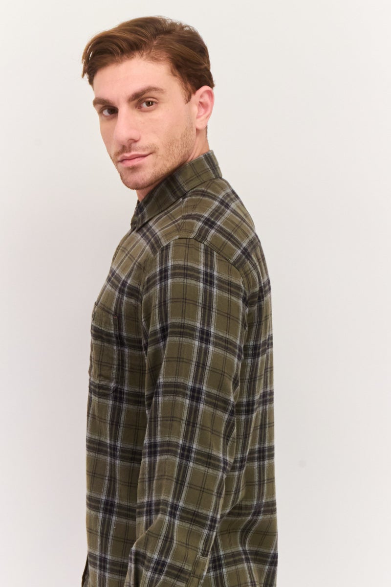 TRUE GRIT Men Regular Fit Plaid Long Sleeves Casual Shirt, Green - Image 2