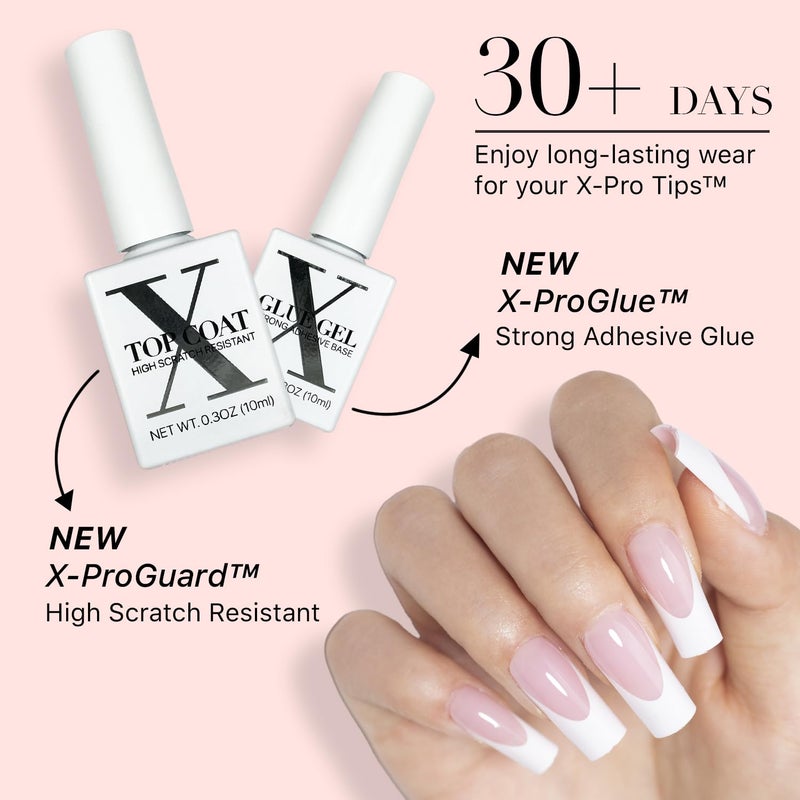SXC Cosmetics French Tip Press On Nails Pink Medium Square 150 Pieces in 15 Sizes Ultra Fit with Pre-applied Tip Primer and Base Coat, No Need to File Fake Nails for Nail Art DIY X-Pro Tips - Image 3