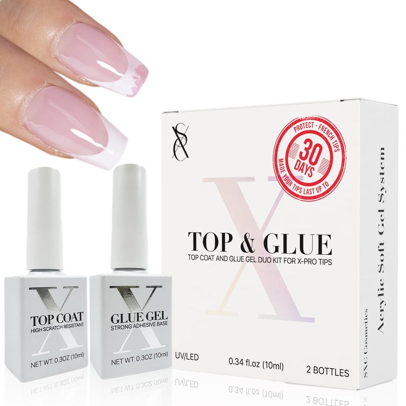 SXC Cosmetics French Tip Press On Nails Pink Medium Square 150 Pieces in 15 Sizes Ultra Fit with Pre-applied Tip Primer and Base Coat, No Need to File Fake Nails for Nail Art DIY X-Pro Tips - Image 1