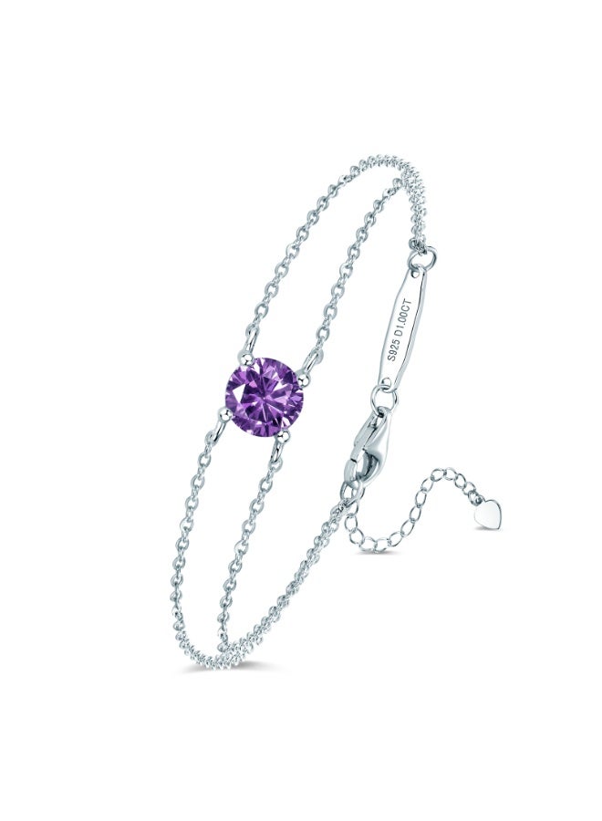 KUYING S925 Sterling Silver Bracelet Birthstone Jewelry-February