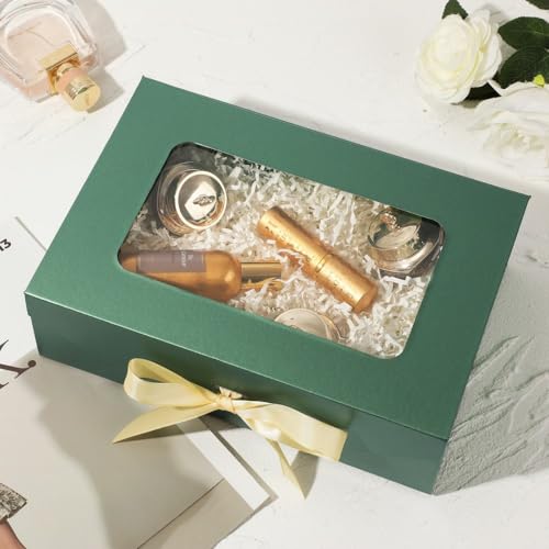 PLINJOY Green Gift Box for Presents with Ribbon 10.8x7.5x3.5 Inches Clear Gift Box with Window Magnetic Closure Gift Boxes with Lids - Image 2