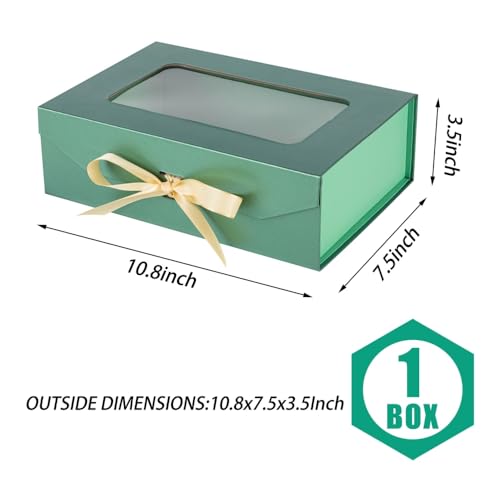 PLINJOY Green Gift Box for Presents with Ribbon 10.8x7.5x3.5 Inches Clear Gift Box with Window Magnetic Closure Gift Boxes with Lids - Image 3
