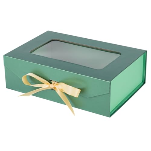 PLINJOY Green Gift Box for Presents with Ribbon 10.8x7.5x3.5 Inches Clear Gift Box with Window Magnetic Closure Gift Boxes with Lids - Image 1