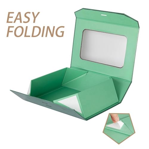PLINJOY Green Gift Box for Presents with Ribbon 10.8x7.5x3.5 Inches Clear Gift Box with Window Magnetic Closure Gift Boxes with Lids - Image 5