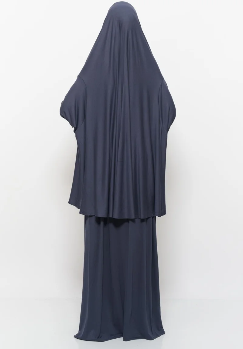 Altobeh Practical Two Piece Cotton Bat Sleeve Headscarf Organic Hijab Prayer Dress-Smoke