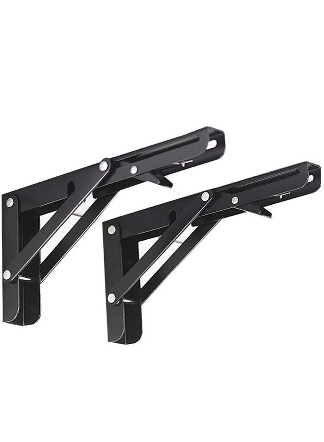 Jolitac Jolitac Black Paint Folding Shelf Brackets 12” - Heavy Duty Metal Collapsible Shelf Bracket for Bench Table, Shelf Hinge Wall Mounted Space Saving DIY Bracket, Max Load: 330 lb (12 Inch, 2PCS)  - Image 1