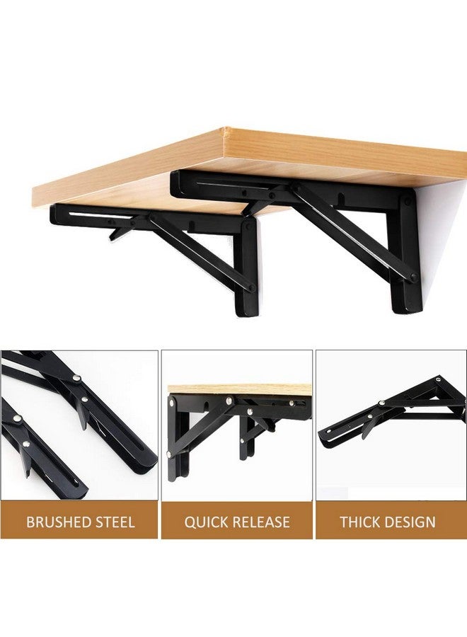 Jolitac Jolitac Black Paint Folding Shelf Brackets 12” - Heavy Duty Metal Collapsible Shelf Bracket for Bench Table, Shelf Hinge Wall Mounted Space Saving DIY Bracket, Max Load: 330 lb (12 Inch, 2PCS)  - Image 3
