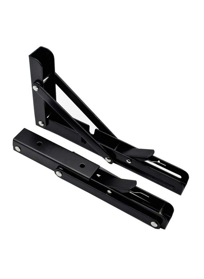 Jolitac Jolitac Black Paint Folding Shelf Brackets 12” - Heavy Duty Metal Collapsible Shelf Bracket for Bench Table, Shelf Hinge Wall Mounted Space Saving DIY Bracket, Max Load: 330 lb (12 Inch, 2PCS)  - Image 2