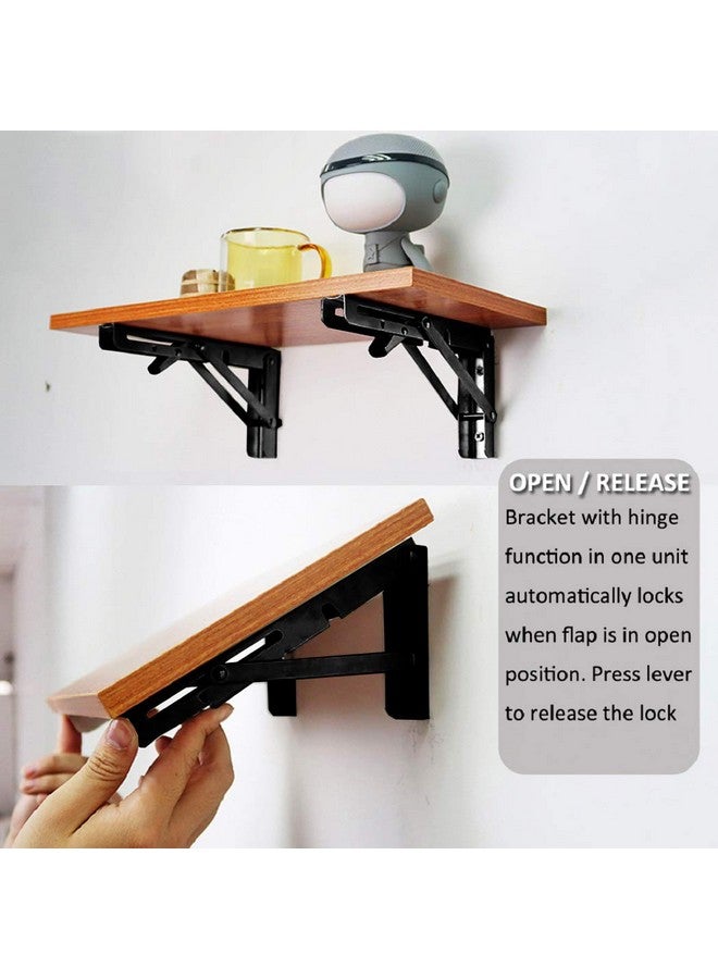 Jolitac Jolitac Black Paint Folding Shelf Brackets 12” - Heavy Duty Metal Collapsible Shelf Bracket for Bench Table, Shelf Hinge Wall Mounted Space Saving DIY Bracket, Max Load: 330 lb (12 Inch, 2PCS)  - Image 5