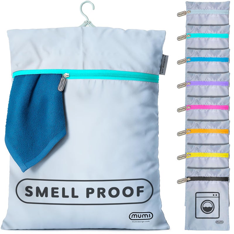 MUMI MUMI Travel Laundry Bag  Moisture  SmellProof Wash Bag with Folding Hanger  Outer Pouch  Large Washable Bags for Suitcase Gym  Packing  Clothes Organizer for Trips  Storage  Aqua 