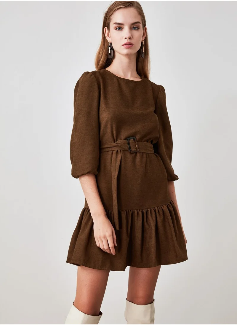 trendyol Puff Sleeve Crew Neck Dress