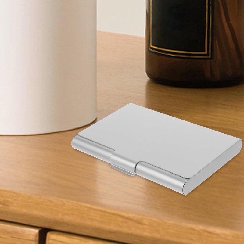 Thick Metal Business Card Holder Box Silver Name Card Organizer for Office Use - Image 5
