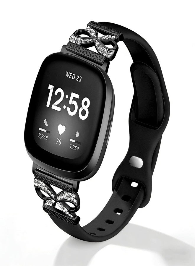 Zspoly Slim Bowknot Silicone Band Compatible with Fitbit Versa 4 Bands/Fitbit Versa 3 / Sense/Fitbit Sense 2 Watch Bands for Women Men,Soft Thin Silicone Waterproof Straps Replacement Wristbands - Image 1