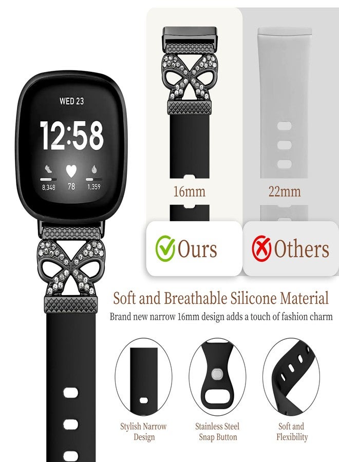Zspoly Slim Bowknot Silicone Band Compatible with Fitbit Versa 4 Bands/Fitbit Versa 3 / Sense/Fitbit Sense 2 Watch Bands for Women Men,Soft Thin Silicone Waterproof Straps Replacement Wristbands - Image 3